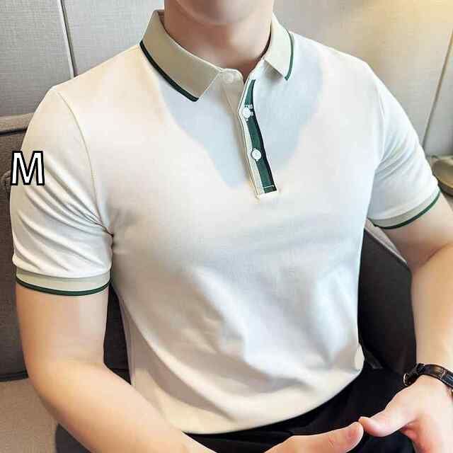 [M]春 コーデ メンズ  服 シンプル ファッション オシャレ 大人 かっこいい 大きいサイズ ストリート 紳士服 リボン ポロシャツ 半袖 ハイエンド スリム ビジネス カジュアル T シャツ