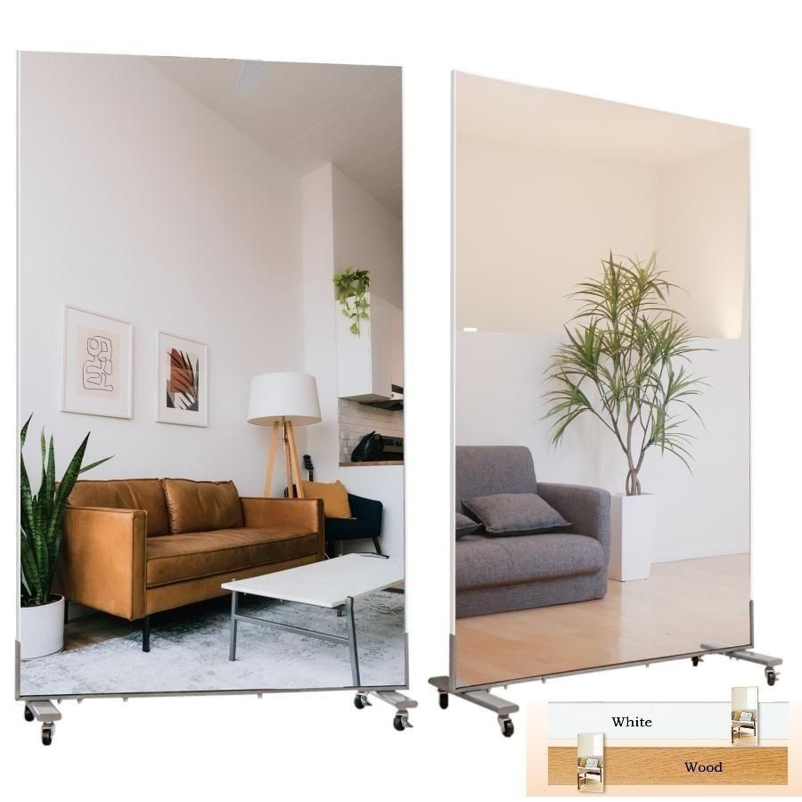 ダンスミラー 割れない鏡 幅100x160 キャスター付き ホワイト 2103