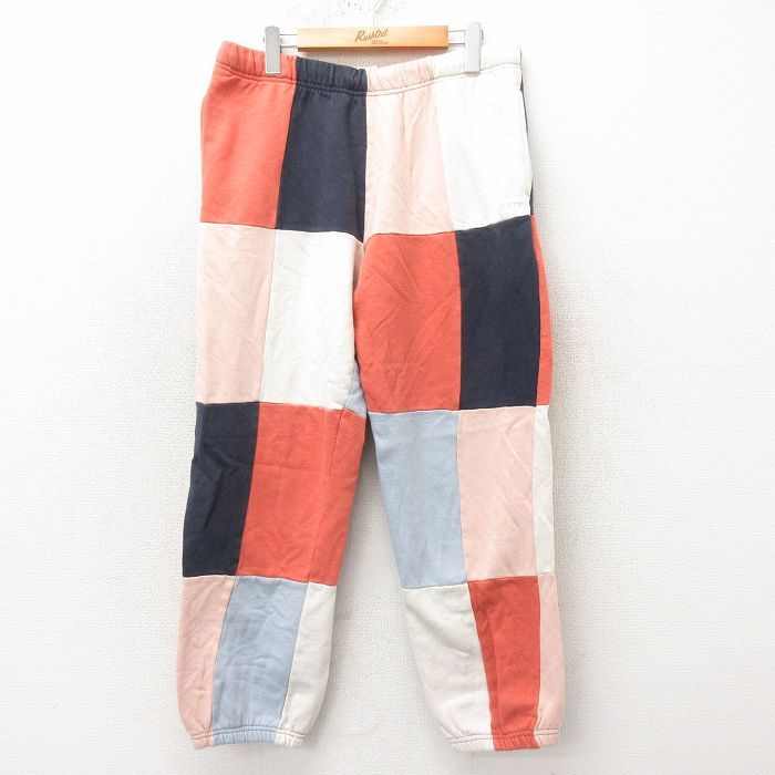 W34/古着 オベイ スウェット パンツ メンズ ワンポイントロゴ パッチワーク コットン オレンジ他 spe 25feb10 中古 ボトムス ロング