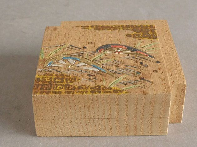 茶道具 祥桑軒【川本光春 作】 『桐木地 春草絵 色紙 香合』在印 桐共箱 共布 茶道具 祥桑軒【川本光春 作】 『桐木地 春草絵 色紙 香合』在印