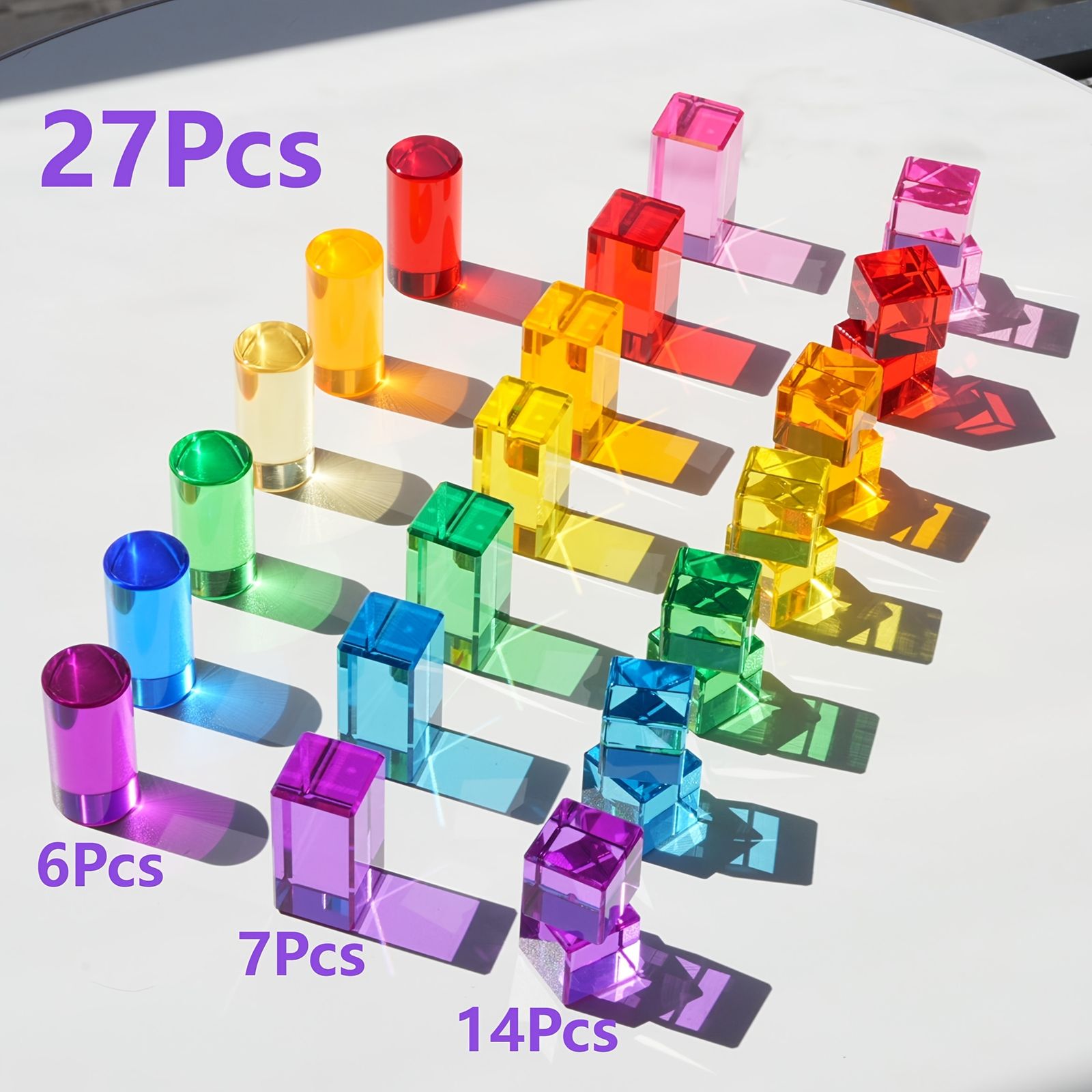27ピースの鮮やかなアクリルブロックセット - マルチ トランスペアレントスタッキングキューブ DIYプロジェクト用クリエイティブ透明アート＆クラフトキット アートおよびクラフト用品