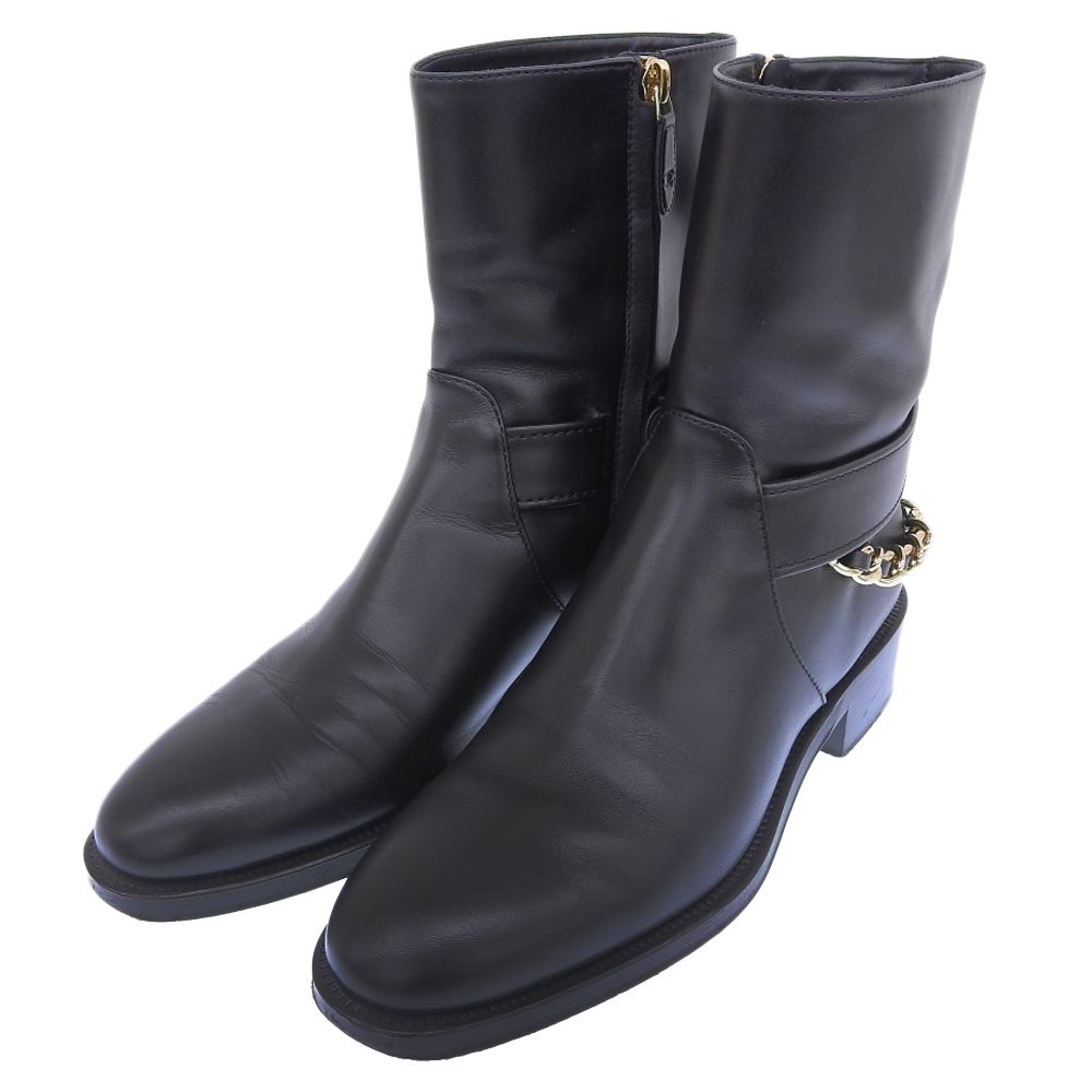 CHANEL シャネル チェーン×ココマーク レザー サイドジップブーツ レディース ブラック 37 1 2 22年 AW 37.5