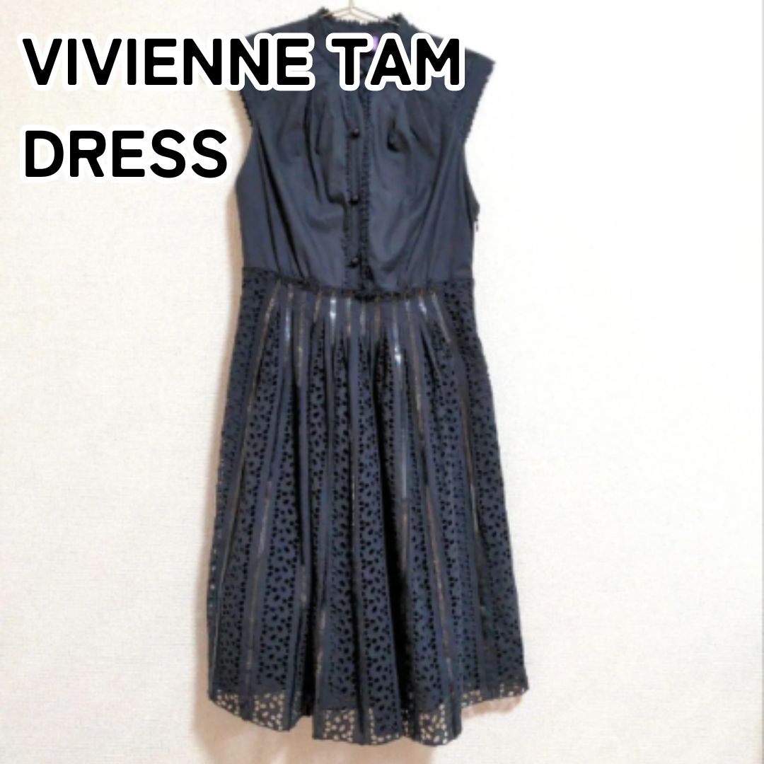 VIVIENNE TAM DRESS ヴィヴィアンタム ０S相当 ネイビー ノースリーブ