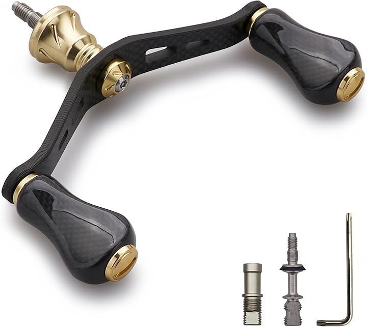 HEIGHTEN 90mm リール ハンドル カーボン ノブ 搭載 シマノ ダイワ 通用 1.5K カーボン製 スピニングリール用 Gourd Series 1064 20mmノブ搭載 - ゴールド