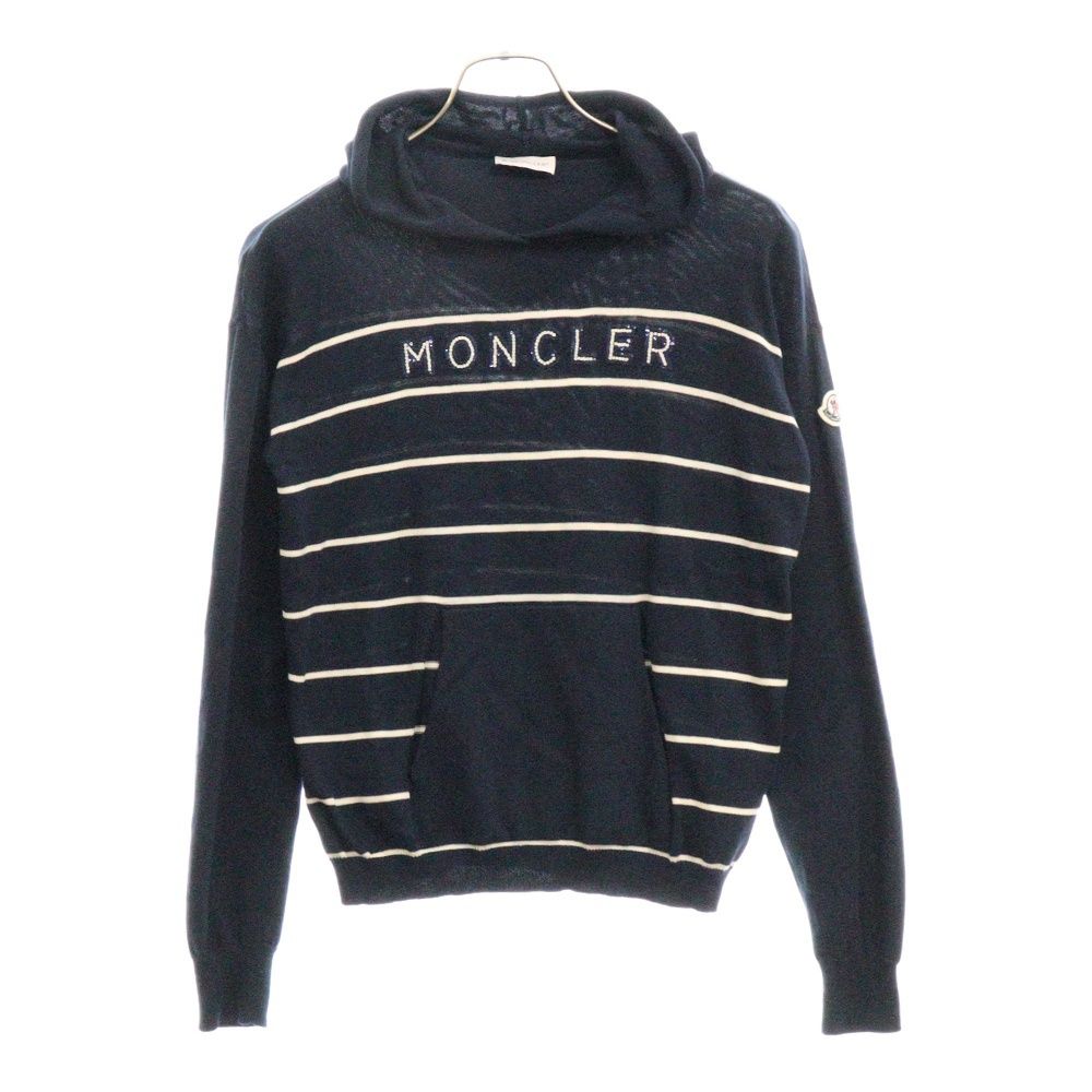 MONCLER (モンクレール) Border Knit Pullover Parka スパンコール ボーダーニット プルオーバーパーカー レディース  キッズ ネイビー I19549E00001 - メルカリ