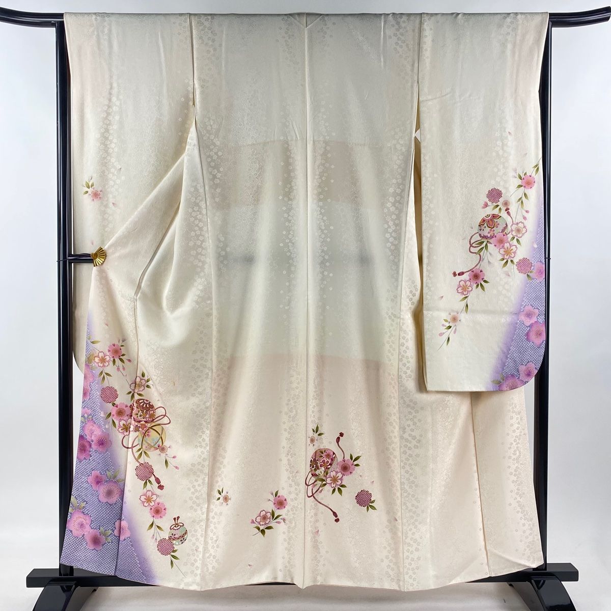 振袖 身丈159.5cm 裄丈63.5cm S 袷 手毬 桜 箔 クリーム 正絹 名品