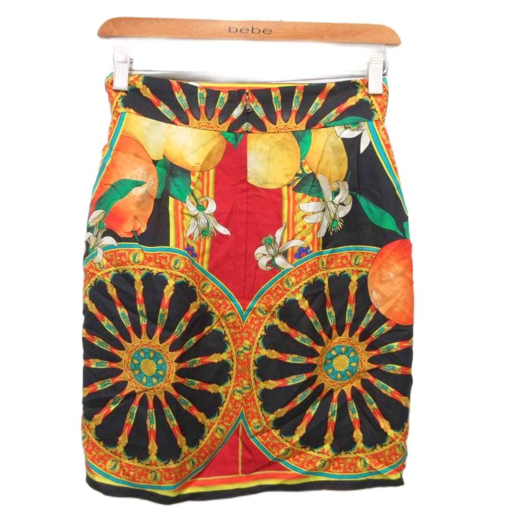 ドルチェ-ガッバーナ ドルガバ DOLCE-GABBANA フ スカート ひざ丈 総柄 フルーツ柄 絹 シルク 38 M マルチ F4P08T MET2