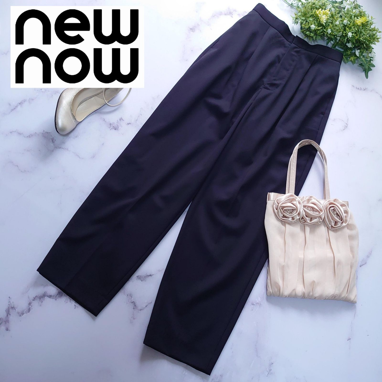 定価5.9万 ニューナウ 榮倉奈々 ウールタックパンツ S テーパード ネイビー