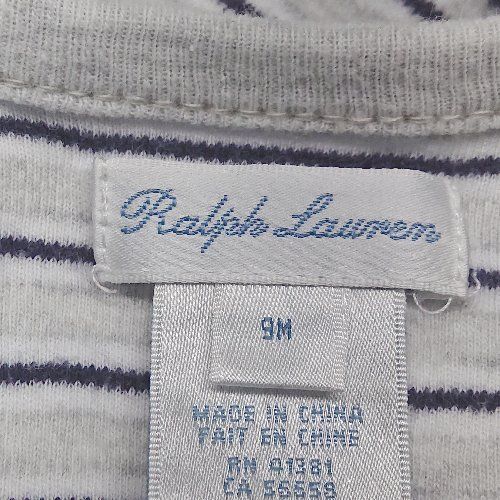 ◇ POLO RALPH LAUREN 縞々模様 フロントボタン ワンポイントロゴ 長袖 つなぎ サイズ90 グレー ホワイト キッズ E  【1308160016800】