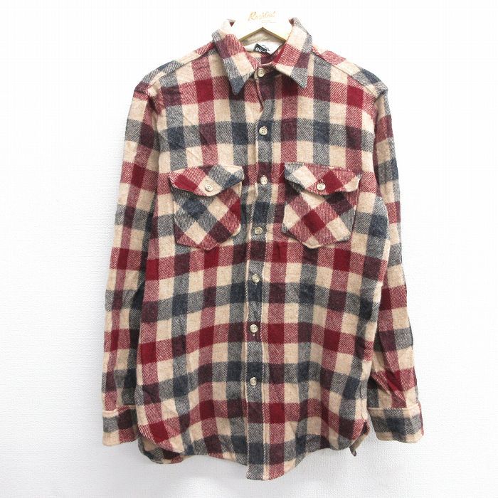 M/古着 ウールリッチ 長袖 ウール シャツ メンズ 80s エンジ他 チェック 25feb14 中古 トップス