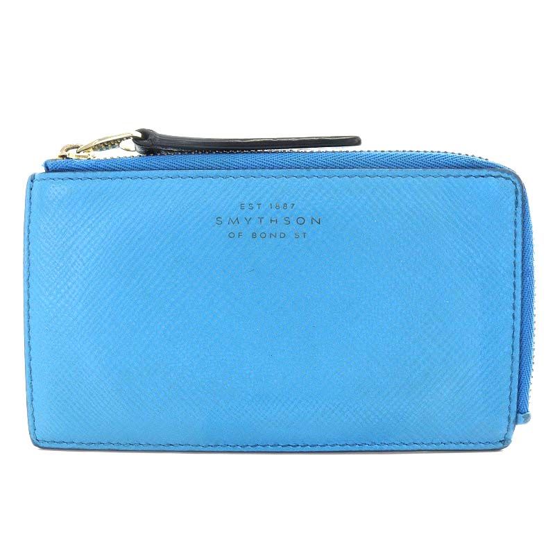 新品 smythson スマイソン パナマ ナイルブルー コインパスケース