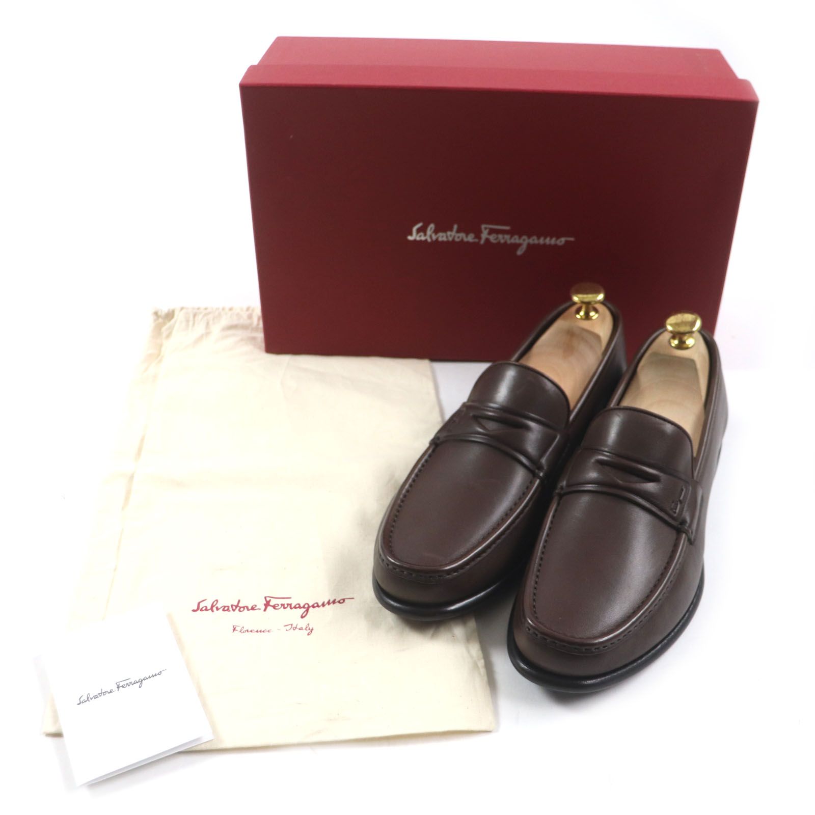 H*G様 新品Salvatore Ferragamo ダークブラウン ローファー 極美品▽Salvatore Ferragamo サルヴァトーレフェラガモ ロゴ