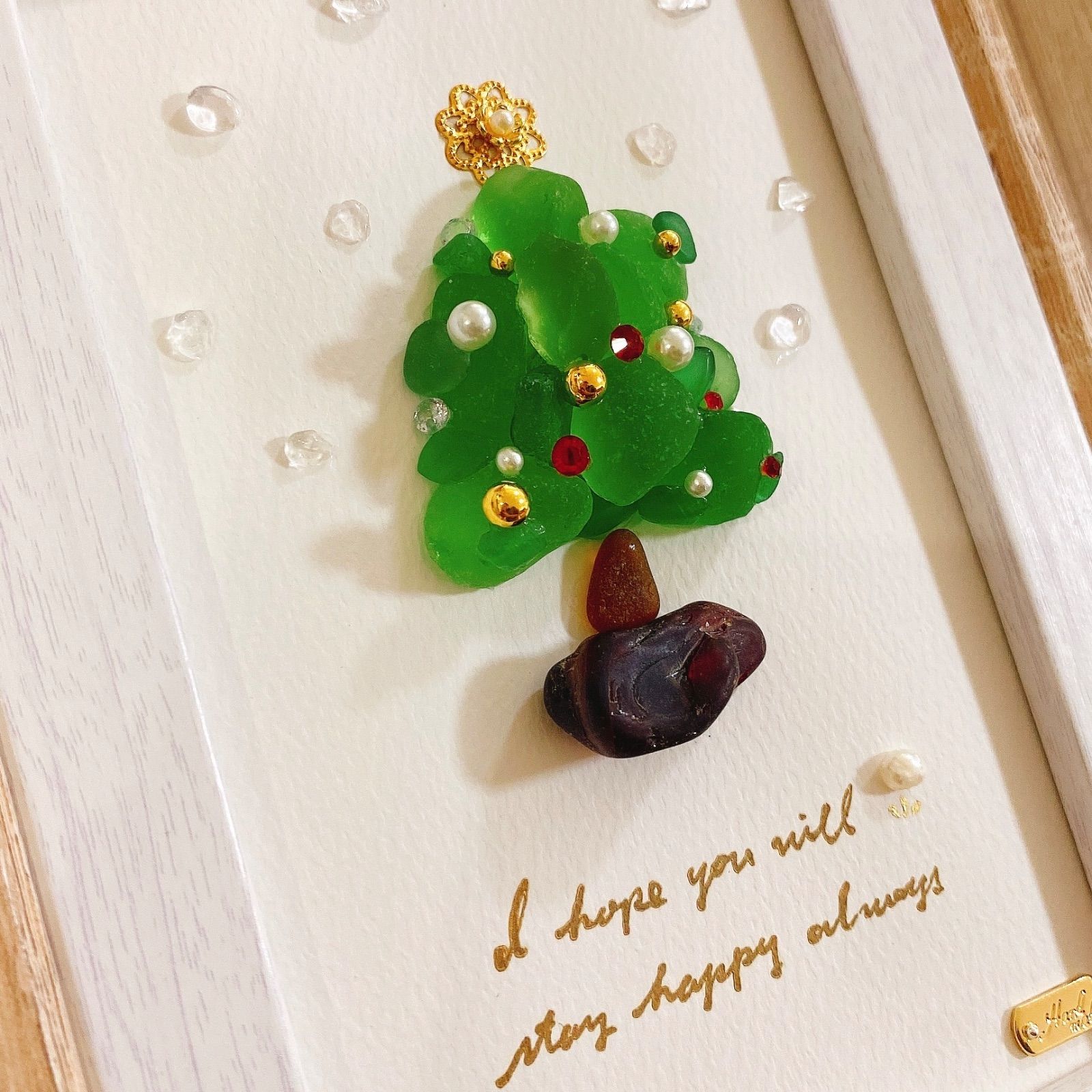 シーグラスアートNo369・小鳥サンタさんととクリスマスツリー-