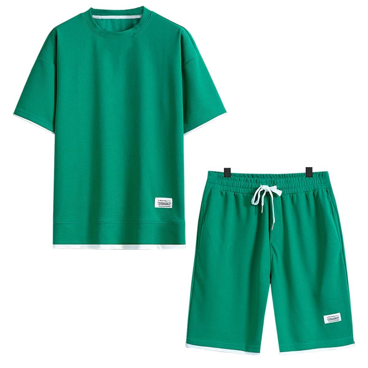 【ラスト1点】速乾 通気性 夏服 快適 おしゃれ スポーツウェア ジャージ レイヤード風 上下セット 上下 メンズ セット Tシャツ 無地 [SUKINANA]