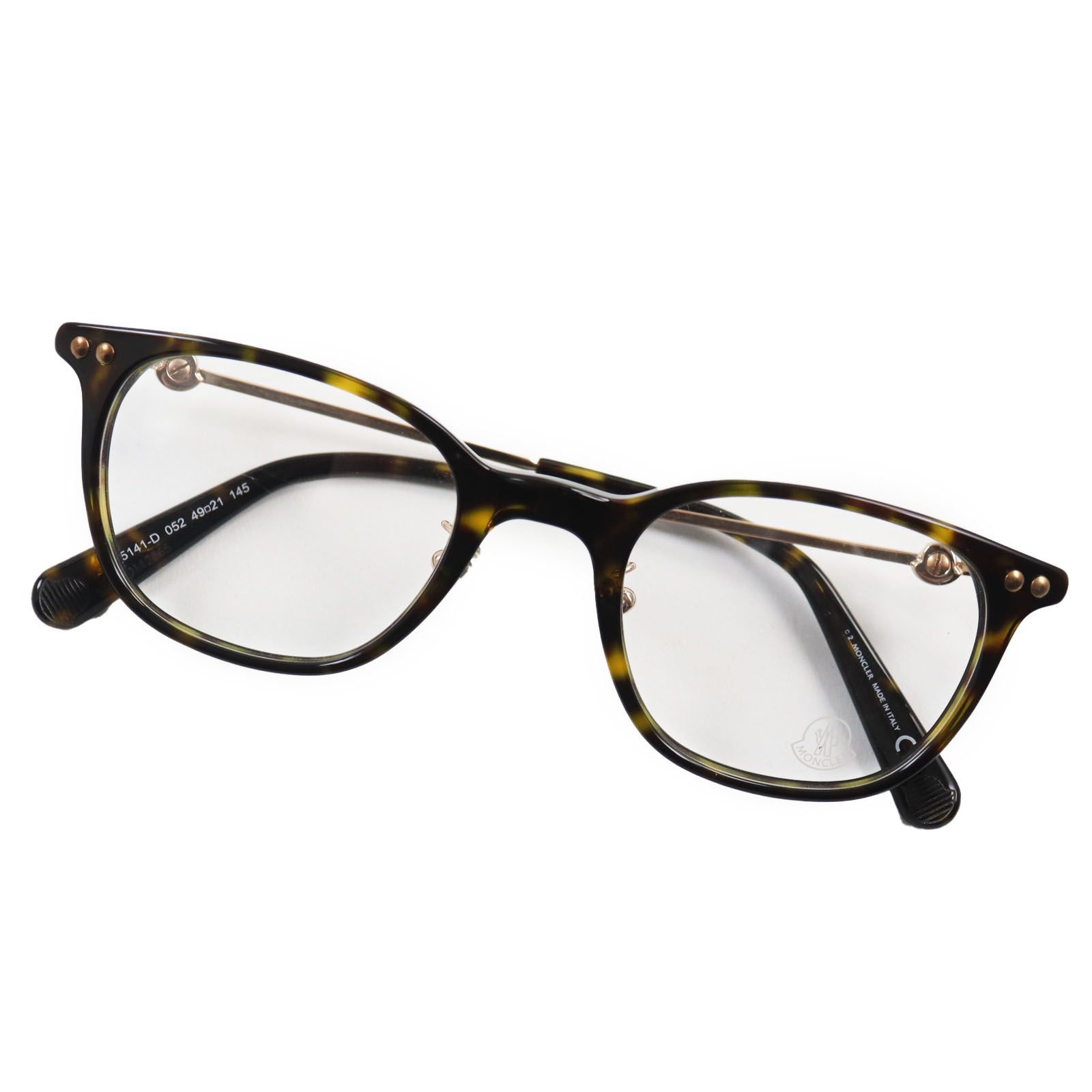 未使用品●MONCLER モンクレール ML5141-D ロゴ入り メガネ 眼鏡 アイウェア クリアブラウン（マーブル） ゴールド 49□21 145  デモレンズ メンズ