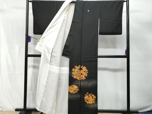 平和屋着物＃羽織 お召地 乱菊 立波文 黒地 金銀糸 正絹 逸品 BAAT9244gt