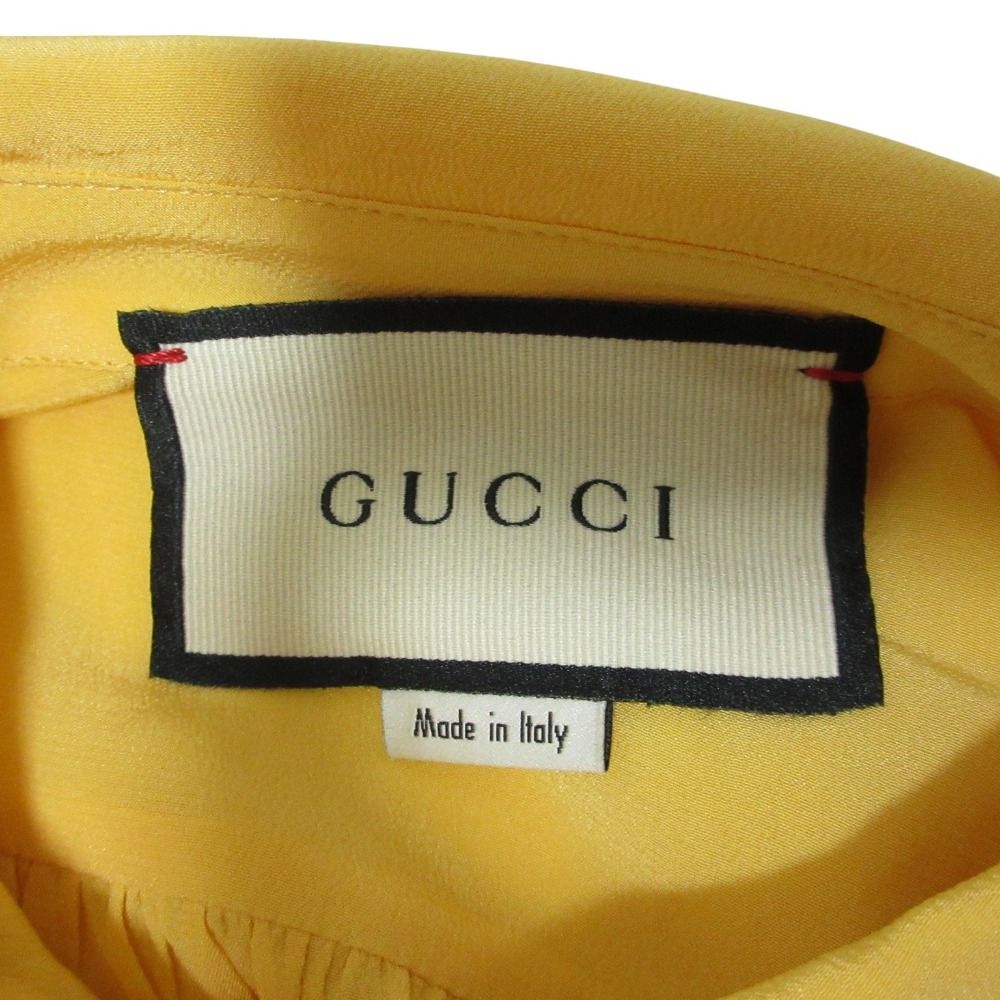 美品 クリーニング済 GUCCI グッチ シルク フリルタイ 長袖 ブラウス シャツ 36 イエロー レディース 古着 中古 美品 クリーニング済 GUCCI グッチ シルク フリルタイ 長袖