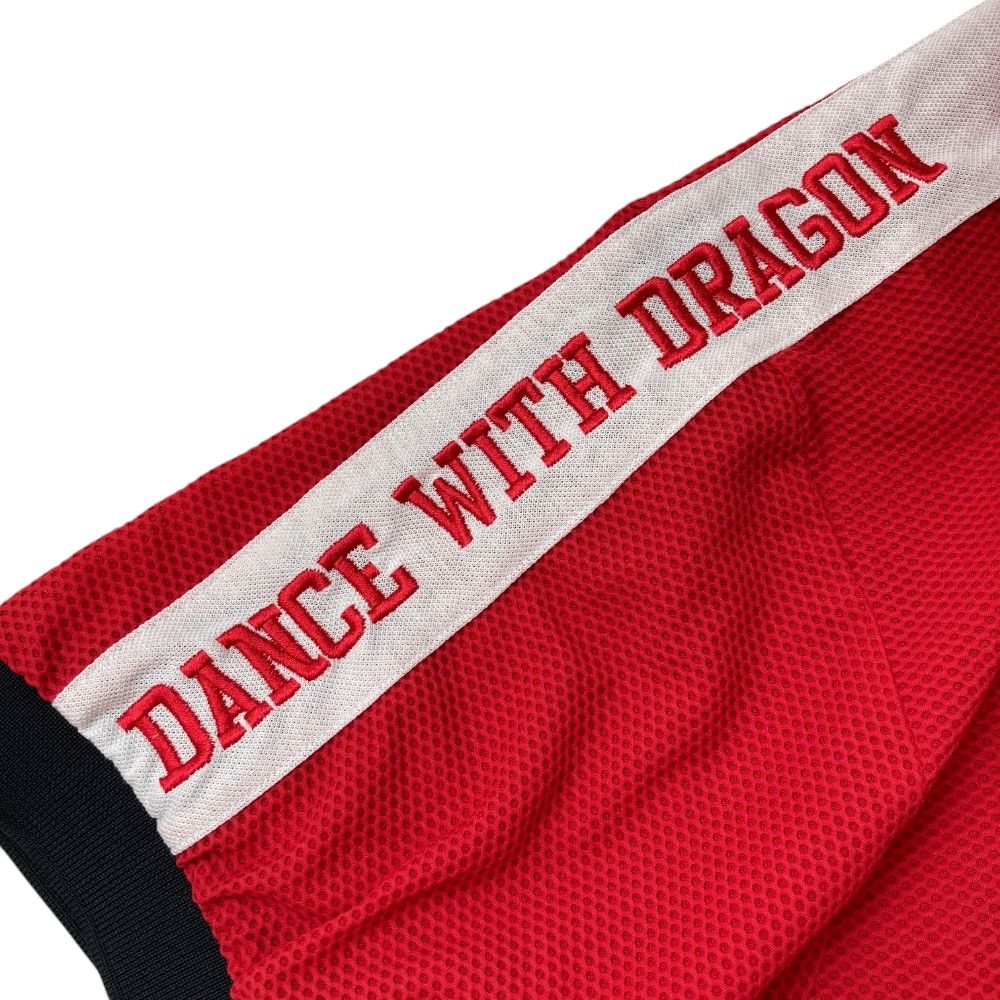 サイズ：4 DANCE WITH DRAGON ダンスウィズドラゴン  ハーフジップ 半袖ポロシャツ メッシュ  レッド系 [240101458079] ゴルフウェア メンズ ストスト サイズ：4 DANCE WITH DRAGON ダンスウィズドラゴン ハーフ