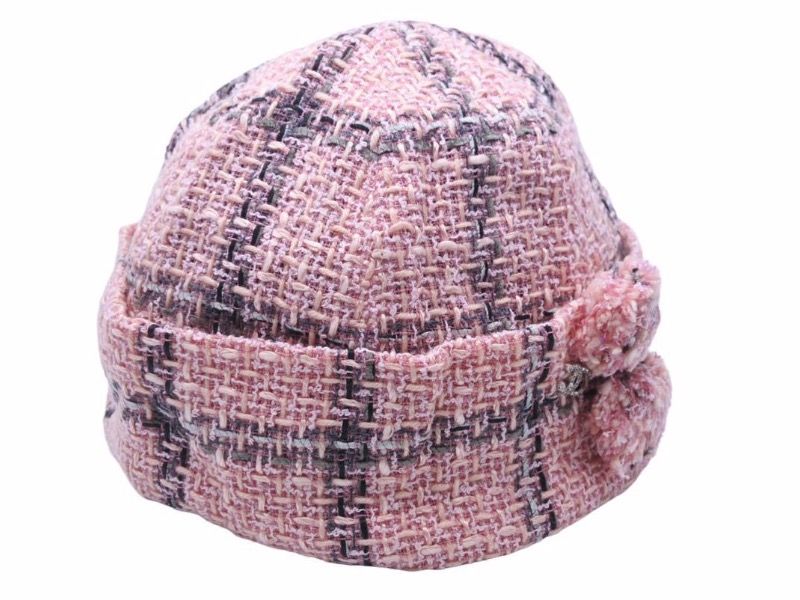 極美品 CHANEL シャネル ニットキャップ ピンク ツイード ココマーク