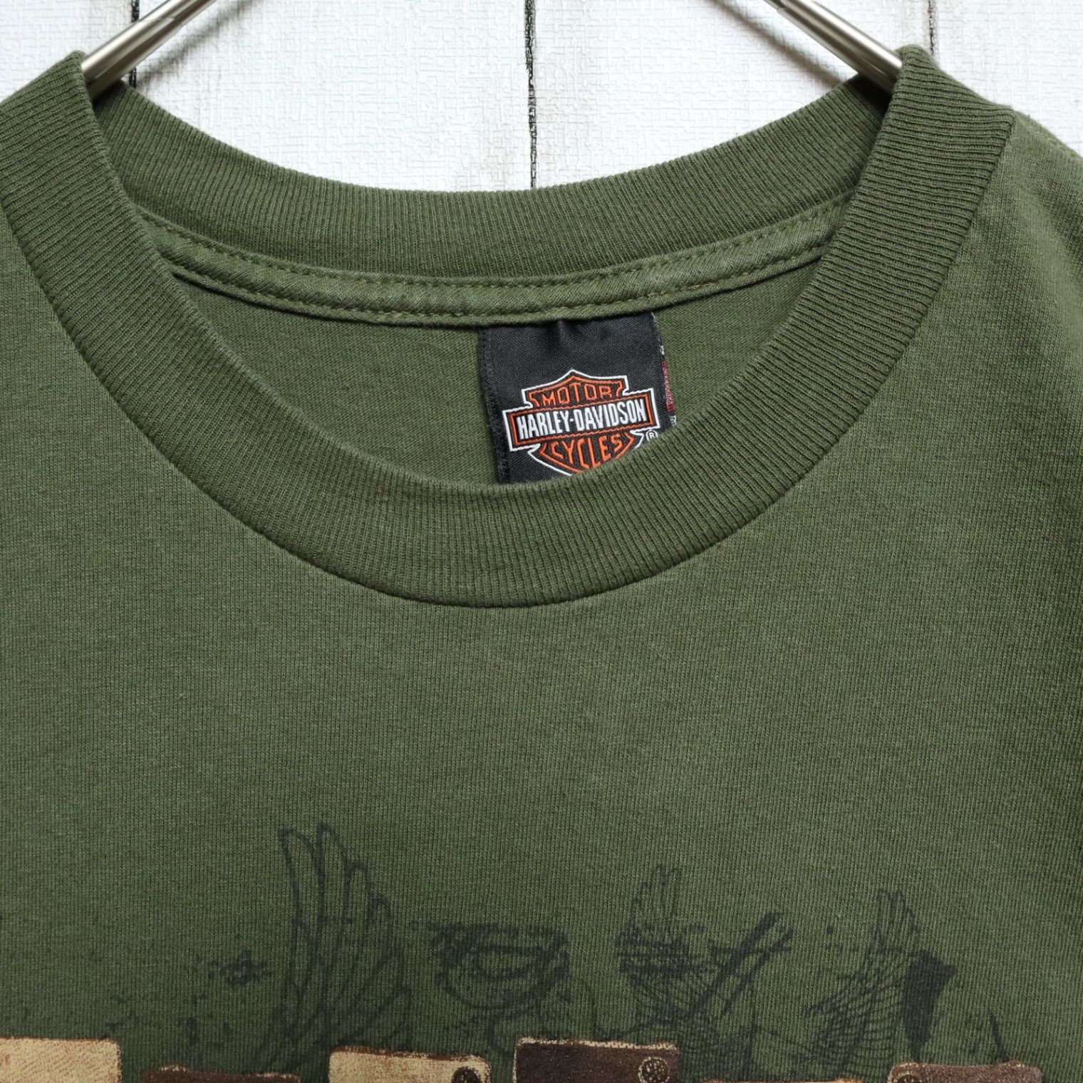 レディースXL 【A品】 90s 00sメキシコ製 HARLEY DAVIDSON ハーレーダビッドソン  Tシャツ 半袖 バイク 両面プリント 無地 カーキ 厚手 ヘビーウェイト 春夏 ヴィンテージ USA古着 M4b905