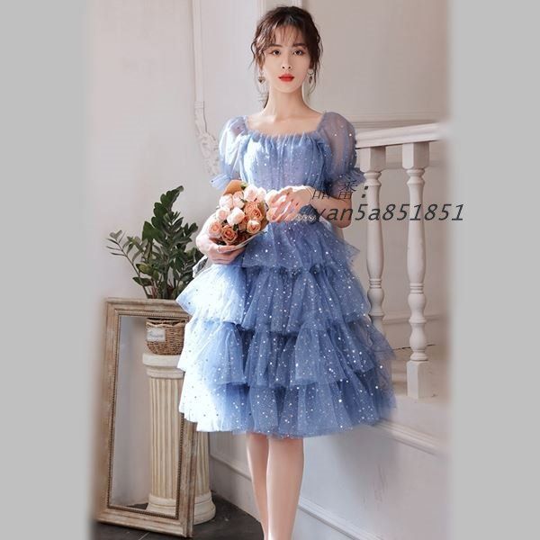 ドレス ゴージャスドレス ステージ パーティー 結婚式 のティアードデザイン キラキラ星柄ラメ入りティアードドレス サイズ SM 2L セール 3L L yan5a851851