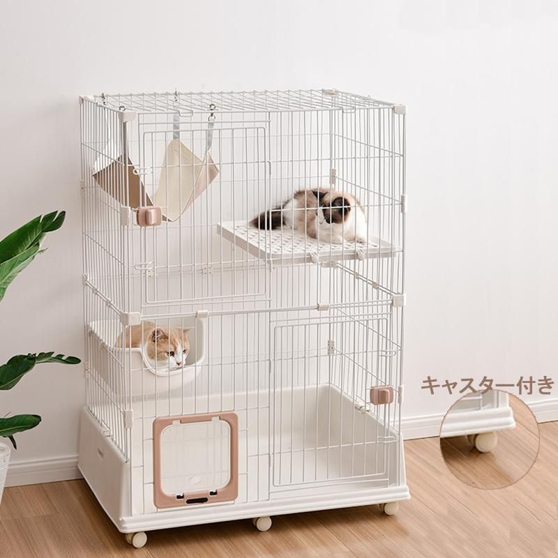 猫 ケージ キャットケージ 2段 ペットケージ キャスター付 猫ゲージ 大型 多頭飼い ネコドア キャットハウス 1段2段