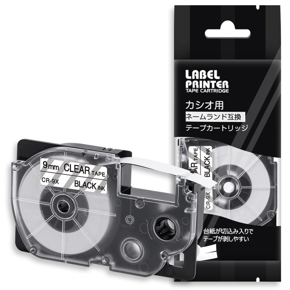 カシオ CASIO と互換性のある ネームランド テープカートリッジ NAME CR-9 X LAND テープ 透明地黒文字 XR-9 9 mm ラベルライター用 ASprinte