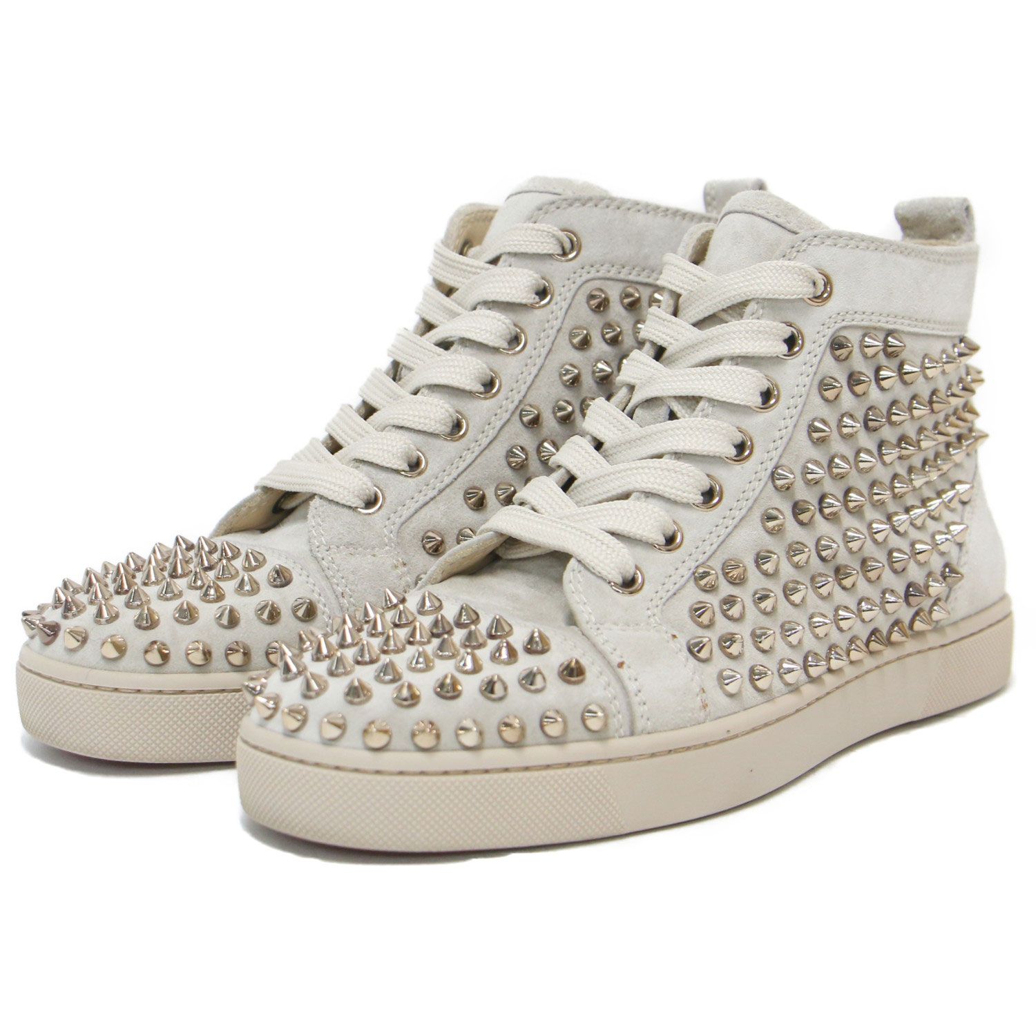 ルブタン 24.5  ベージュ Christian Louboutin スニーカー ハイカット ライトベージュ