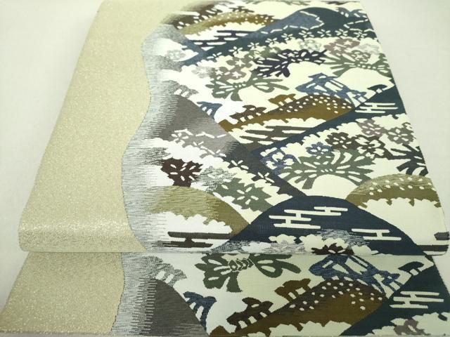 平和屋着物●爪掻き本綴れ 六通柄袋帯 風景花文 金糸 正絹 DAAS3634ps