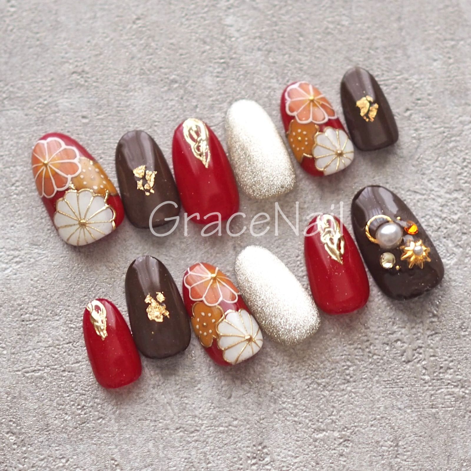 No.2091 現品販売！ネイルチップ　成人式卒業式和柄振袖袴着物 No 2109 現品販売 ネイルチップ ショート 成人式卒業式和柄袴着物振袖