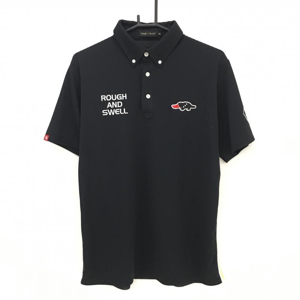 ラフアンドスウェル 半袖ポロシャツ 黒×白 背面メッシュ ボタンダウン サイドライン メンズ XL