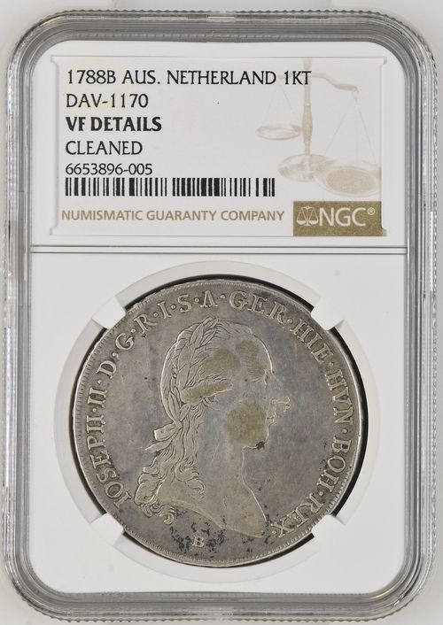 1784年オーストリア領ネーデルランド　ヨーゼフ2世 1 クローネンターラー銀貨 1788年 ネーデルラント・オーストリア領 クルスダール銀貨（1