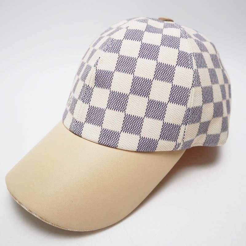 M06-k087 LOUIS VUITTON ルイヴィトン ダミエアズール キャップ 帽子 コットン|シルク|レザー Lサイズ M77786