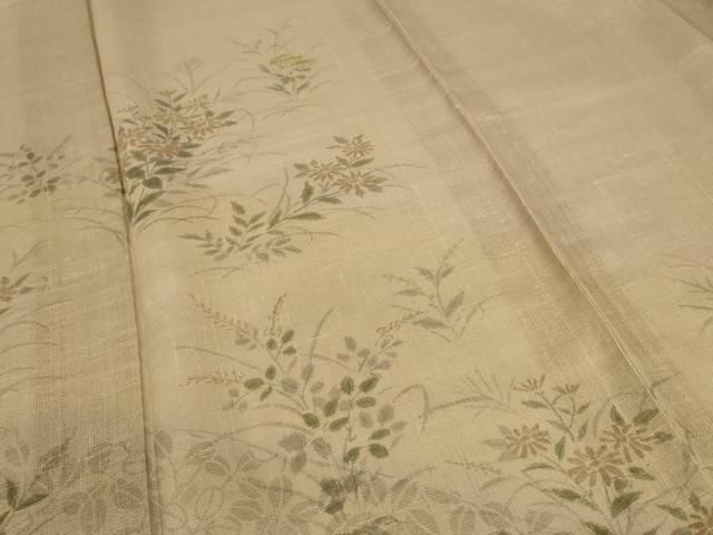 平和屋着物＊夏物 訪問着 紗 紬地 草花文 金彩 正絹 逸品 AABC1812jd