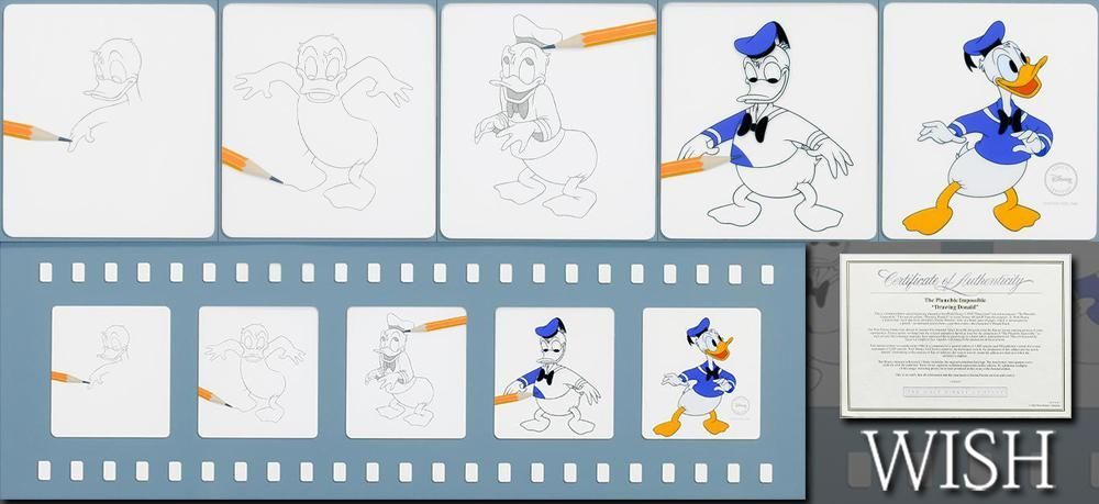 【真作】【WISH】ウォルト・ディズニー Walt Disney「Drawing Donald」セリグラフセル画 20号大 大作 証明書付 ◆ドナルド #25062258
