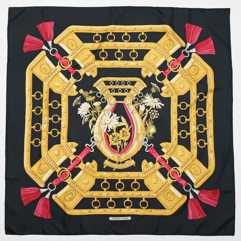 □美品□HERMES エルメス カレ90 ≪aux champs フィールドへ≫ シルク  