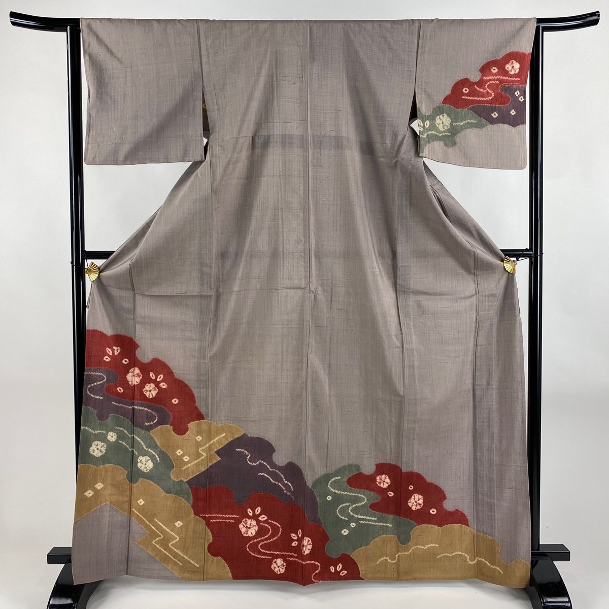 付下げ 身丈166.5cm 裄丈64.5cm M 単衣 紬地 雪輪 花 絞り 灰紫 正絹 秀品 USTAUSTRALIA_COM_AU