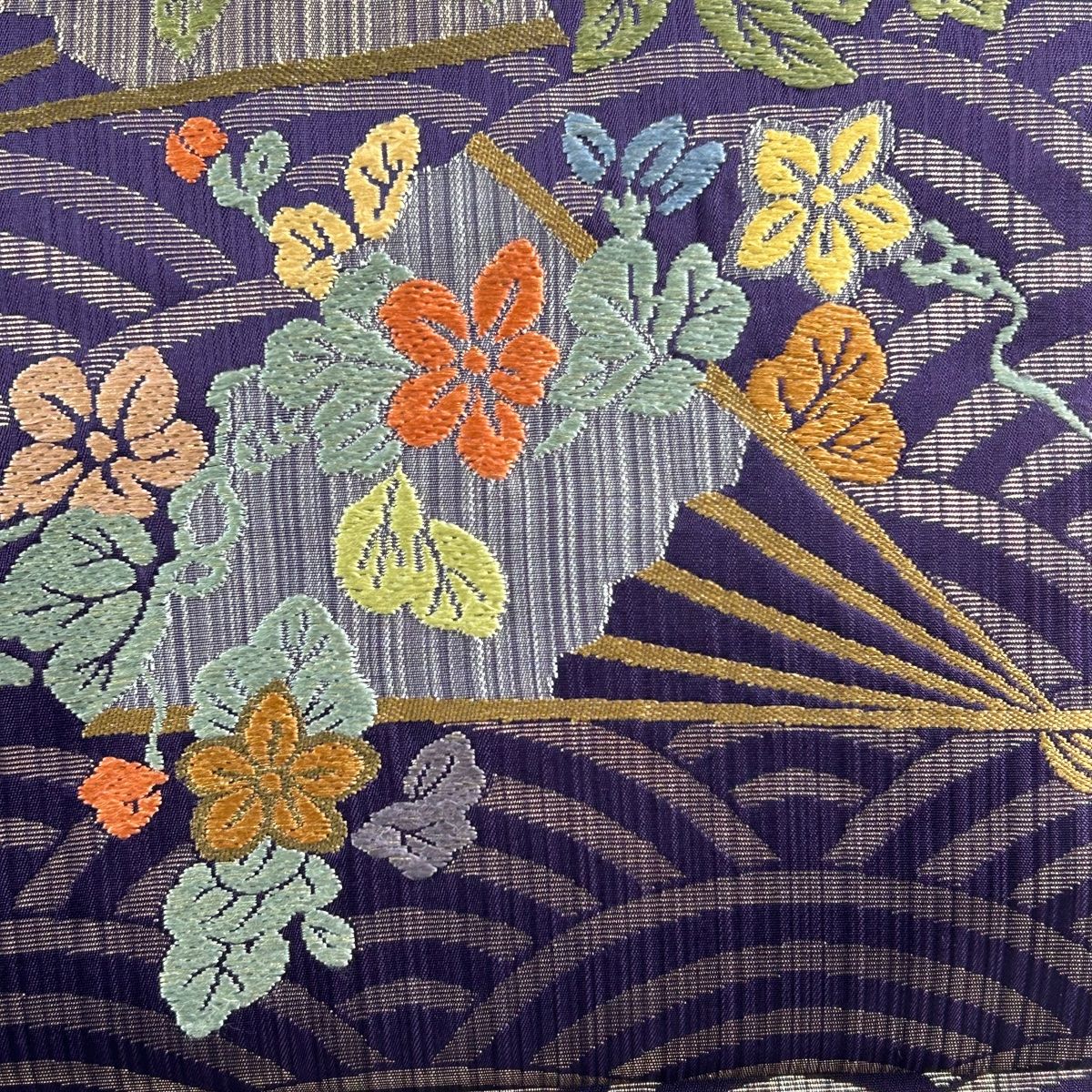 名古屋帯 美品 秀品 扇 草花 刺繍 箔 濃紫 正絹 【中古】 - メルカリ