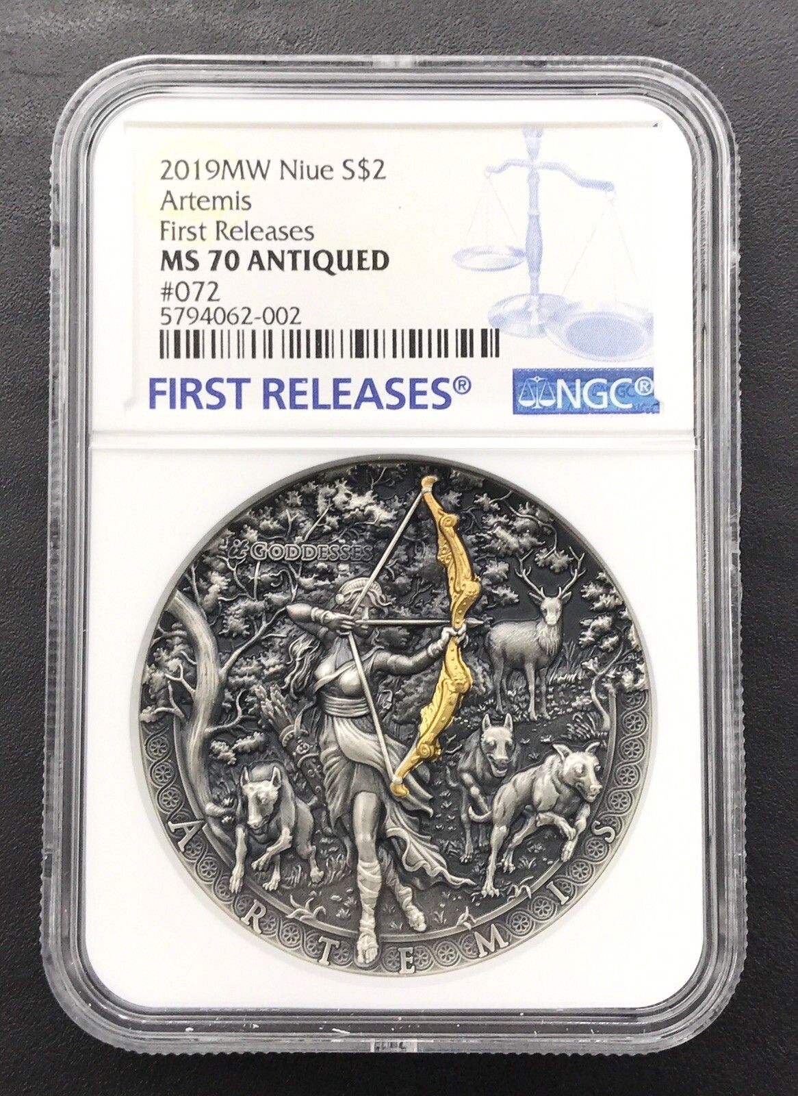 Niue 2019 2 Oz Silver Coin $5 ARTEMIS It goddesses Antique Finish NGC MS70