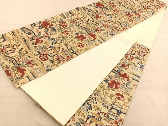 袋帯 正絹 素敵な色味 花に扇模様 六通AO-2445 本当に 安いファッション - 袋帯 正絹 素敵な色味 花に扇模様 六