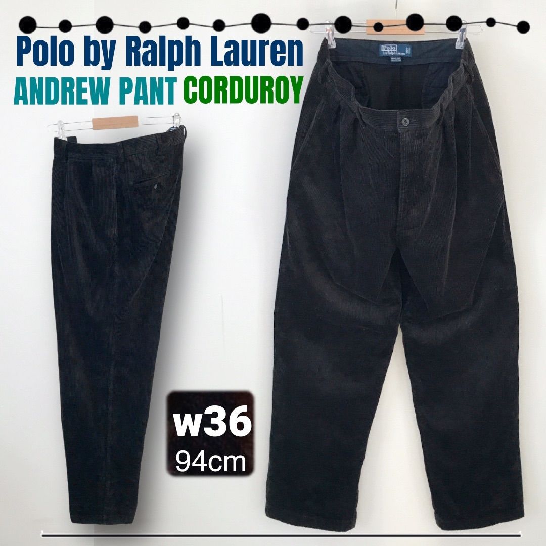 Polo by Ralph Lauren/ラルフローレンANDREW/アンドリュー太畝コーデュロイパンツ2インプリーツ/クラシックスタイルブラック/黒w36/94cm  #2412D006