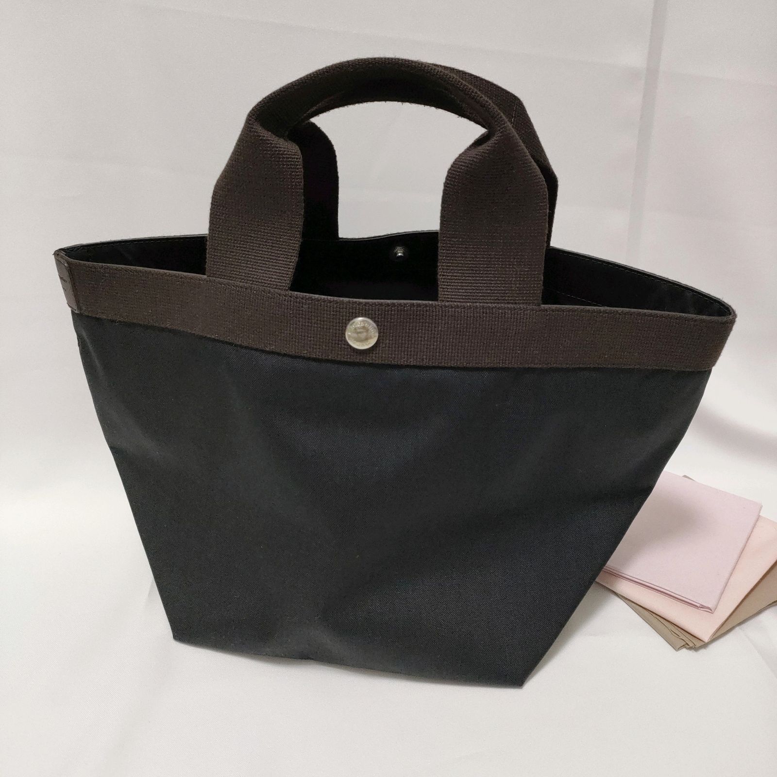 【美品】エルベシャプリエ 707C コーデュラ舟型トートM 　人気ブラック×モカ エルベシャプリエ Herve Chapelier 707C (コーデュラ舟型トートM