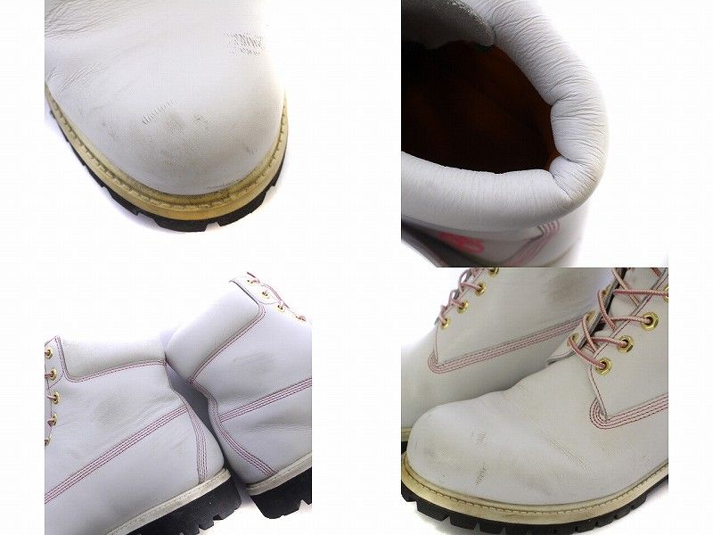 Timberland Mens Boots White Leather Lace Up Padded Cuff Logo