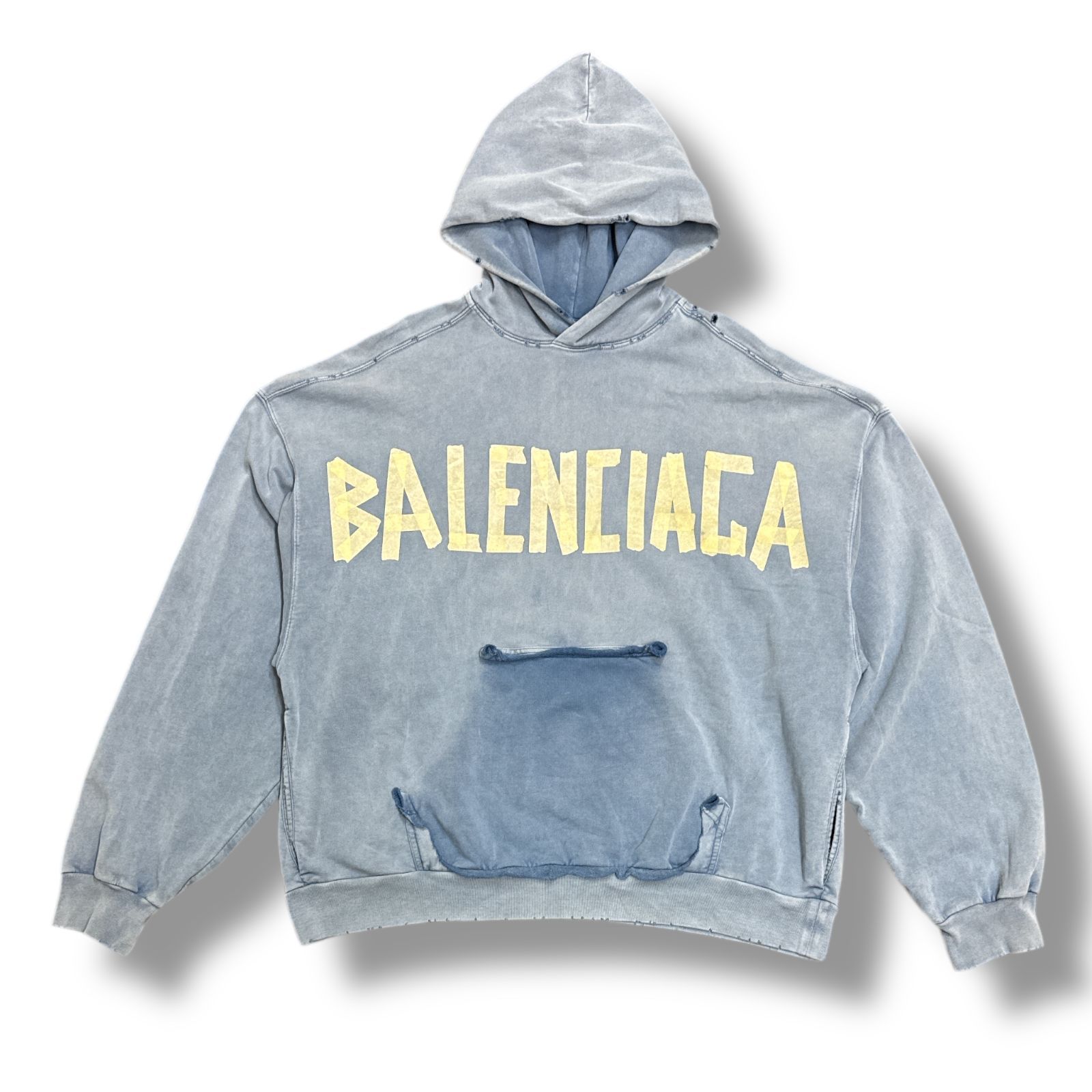 国内正規 BALENCIAGA 23SS TOVB1 Tape Type Ripped Pocket Hoodie 