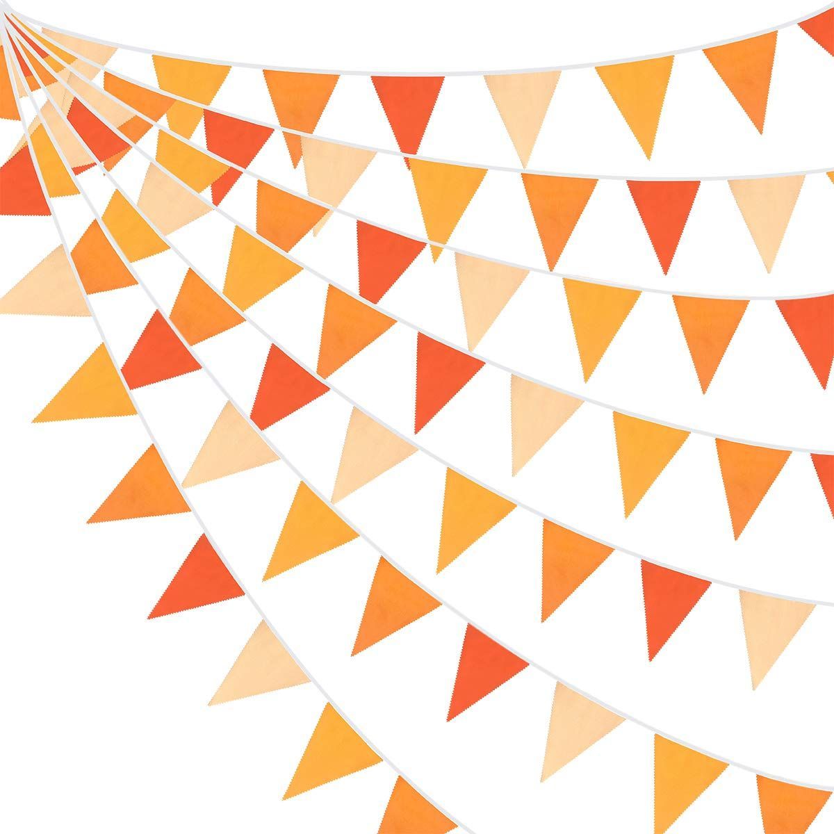 新着商品】飾り約10m長 オレンジホワイトペナント旗装飾 誕生日 布