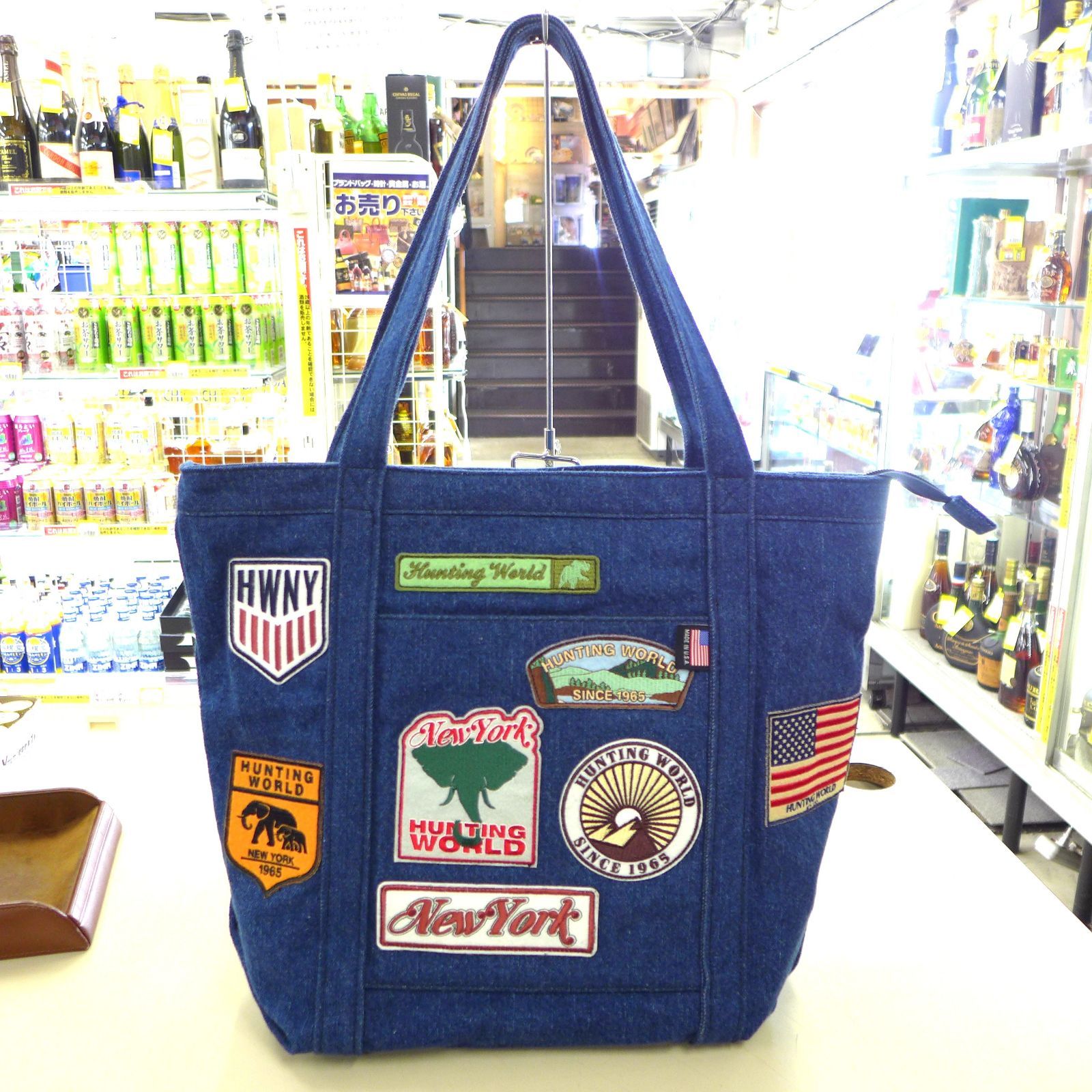 HUNTING WORLD ハンティングワールド ワッペン ブルーデニム トート