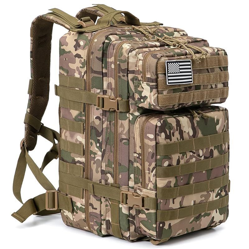 【在庫セール】QTu0026QY 45リットルミリタリー タクティカルバックパック Molle アーミーアサルトパック3日間 バグアウトバッグ ハイキング用リュックサック、ツリーキング用リュックサック