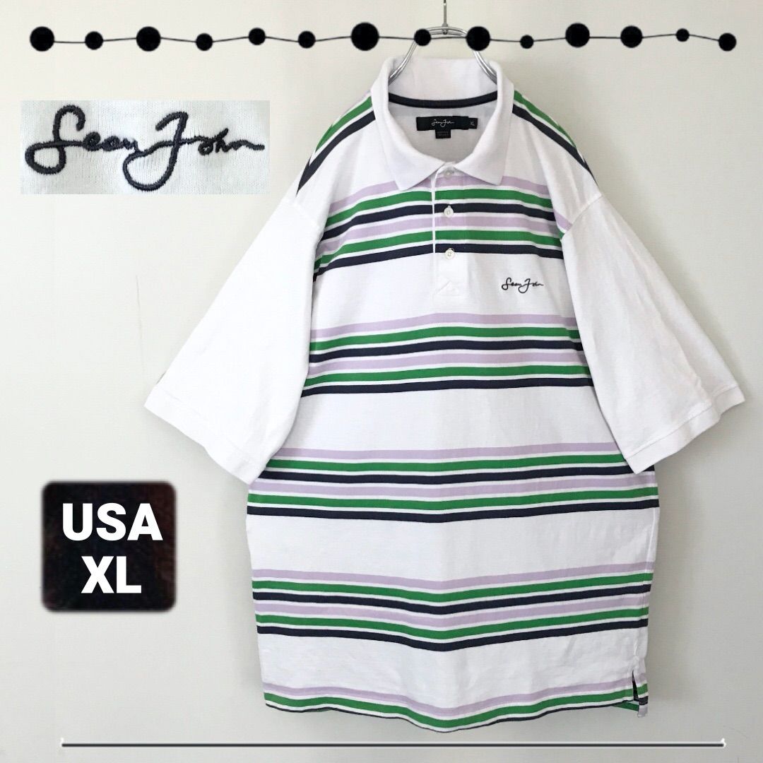 【SEAN JOHN】ショーンジョン ボーダーポロシャツ 刺繍ロゴ 3XL B系 古着 00s Sean John ショーンジョン ポロシャツ ボーダー XL刺繍