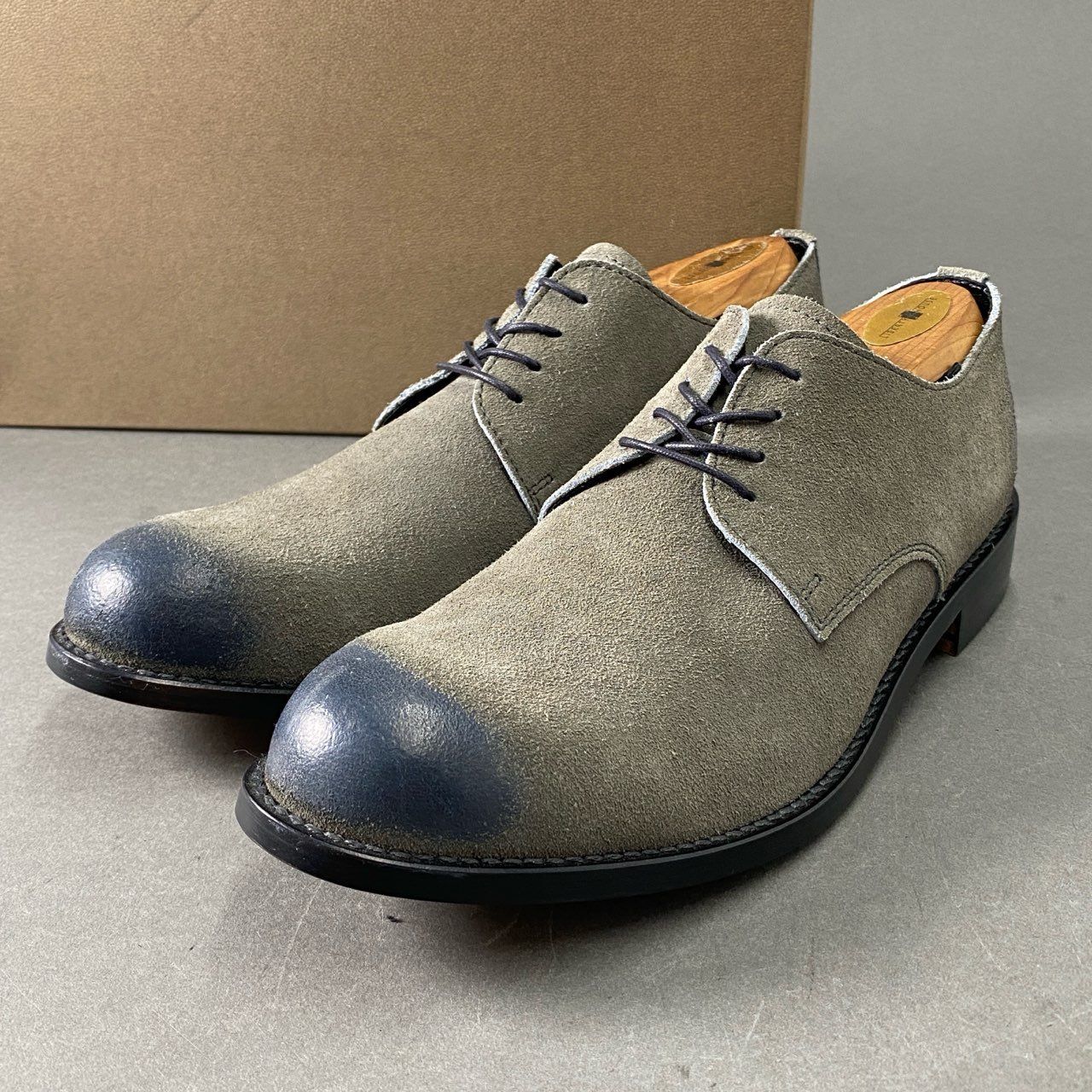 12f6 《極美品》 PADRONE パドローネ DERBY PLAIN TOE SHOES ダービープレーントゥシューズ 40 グレー  スウェードレザー COW LEATHER 箱付き - メルカリ