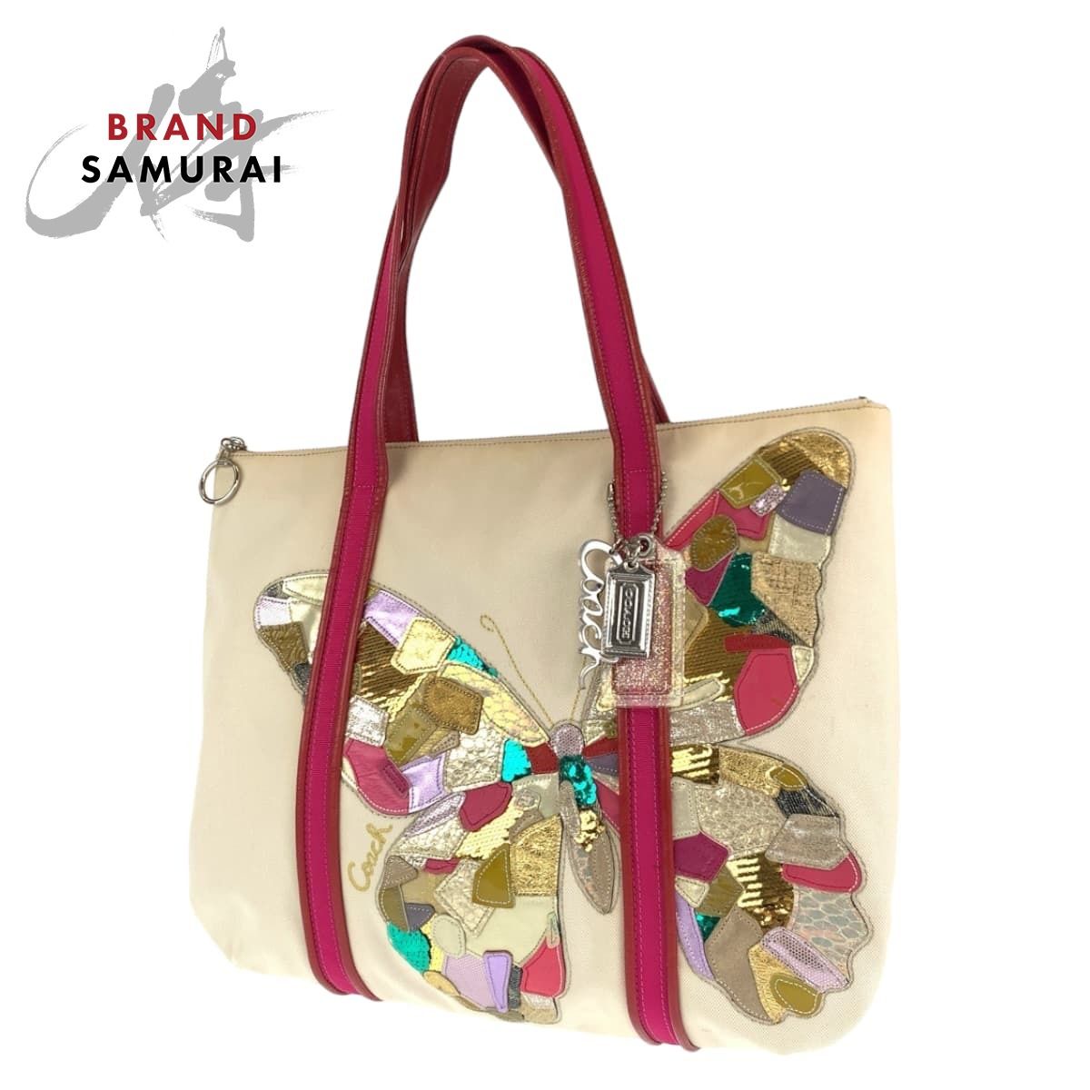 COACH コーチ ポピー バタフライ ホワイト 白 ピンク キャンバス 14539 